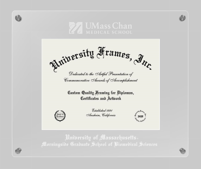 University of Massachusetts Morningside Graduate School of Biomedical Sciences Lucent Clear-over-Clear Frame in Lucent Clear Moulding with Lucent Clear Mat for document: 8 1/2"h x 11"w  