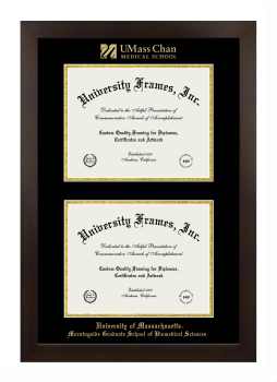 University of Massachusetts Morningside Graduate School of Biomedical Sciences Double Diploma Frame in Manhattan Espresso with Black & Gold Mats for document: 8 1/2"h x 11"w  , document: 8 1/2"h x 11"w  