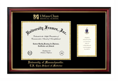 University of Massachusetts T.H. Chan School of Medicine Diploma with Announcement Frame in Petite Mahogany with Gold Trim with Black & Gold Mats for document: 8 1/2"h x 11"w  , diploma: 7"h x 4"w  