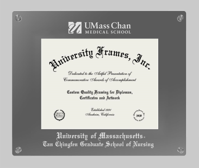 University of Massachusetts Tan Chingfen Graduate School of Nursing Lucent Clear-over-Smoke Frame in Lucent Smoke Moulding with Lucent Smoke Mat for document: 8 1/2"h x 11"w  