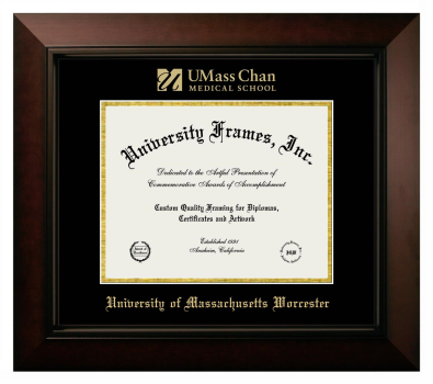 University of Massachusetts Worcester Diploma Frame in Legacy Black Cherry with Black & Gold Mats for document: 8 1/2"h x 11"w  