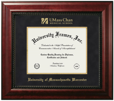 University of Massachusetts Worcester Diploma Frame in Executive with Gold Fillet with Black Suede Mat for document: 8 1/2"h x 11"w  