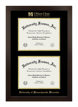 University of Massachusetts Worcester Double Diploma Frame in Manhattan Espresso with Black & Gold Mats for document: 8 1/2"h x 11"w  , document: 8 1/2"h x 11"w  