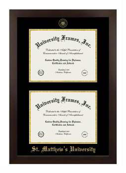 St. Matthew's University Double Diploma Frame in Manhattan Espresso with Black & Gold Mats for document: 8 1/2"h x 11"w  , document: 8 1/2"h x 11"w  