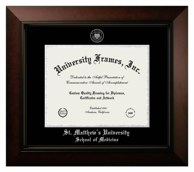 St. Matthew's University School of Medicine Diploma Frame in Legacy Black Cherry with Black & Silver Mats for document: 8 1/2"h x 11"w  