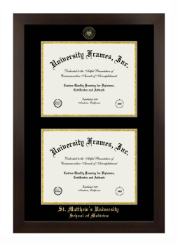 St. Matthew's University School of Medicine Double Diploma Frame in Manhattan Espresso with Black & Gold Mats for document: 8 1/2"h x 11"w  , document: 8 1/2"h x 11"w  