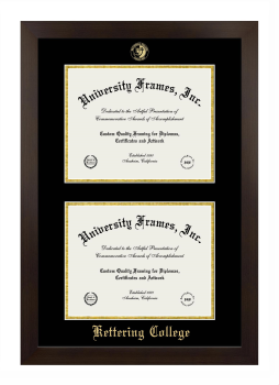 Kettering College Double Diploma Frame in Manhattan Espresso with Black & Gold Mats for document: 8 1/2"h x 11"w  , document: 8 1/2"h x 11"w  