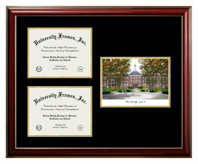 Miami University Triple Opening with Campus Image Frame in Classic Mahogany with Gold Trim with Black & Gold Mats for document: 8 1/2"h x 11"w  , document: 8 1/2"h x 11"w  