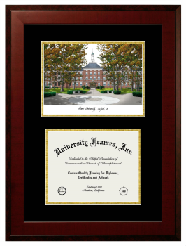 Miami University Double Opening with Campus Image (Unimprinted Mat) Frame in Honors Mahogany with Black & Gold Mats for document: 8 1/2"h x 11"w  