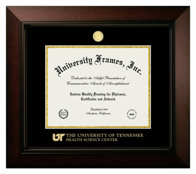 University of Tennessee Health Science Center Diploma Frame in Legacy Black Cherry with Black & Gold Mats for document: 8 1/2"h x 11"w  