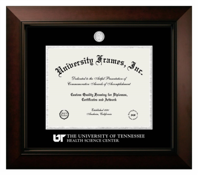 University of Tennessee Health Science Center Diploma Frame in Legacy Black Cherry with Black & Silver Mats for document: 8 1/2"h x 11"w  