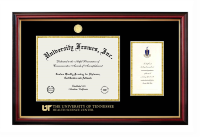 University of Tennessee Health Science Center Diploma with Announcement Frame in Petite Mahogany with Gold Trim with Black & Gold Mats for document: 8 1/2"h x 11"w  , diploma: 7"h x 4"w  