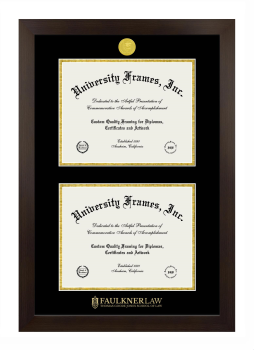 Faulkner Law Thomas Goode Jones School of Law Double Diploma Frame in Manhattan Espresso with Black & Gold Mats for document: 8 1/2"h x 11"w  , document: 8 1/2"h x 11"w  