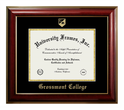 Grossmont College Diploma Frame in Classic Mahogany with Gold Trim with Black & Gold Mats for document: 8 1/2"h x 11"w  