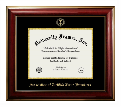 Association of Certified Fraud Examiners Diploma Frame in Classic Mahogany with Gold Trim with Black & Gold Mats for document: 8 1/2"h x 11"w  
