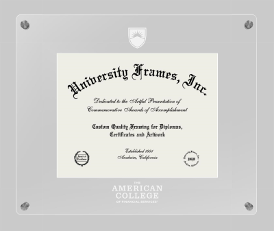 The American College of Financial Services Lucent Clear-over-Clear Frame in Lucent Clear Moulding with Lucent Clear Mat for document: 8 1/2"h x 11"w  