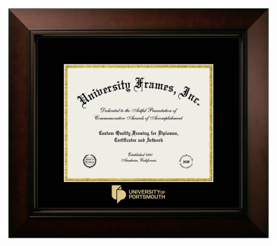 University of Portsmouth Diploma Frame in Legacy Black Cherry with Black & Gold Mats for document: 8 1/2"h x 11"w  