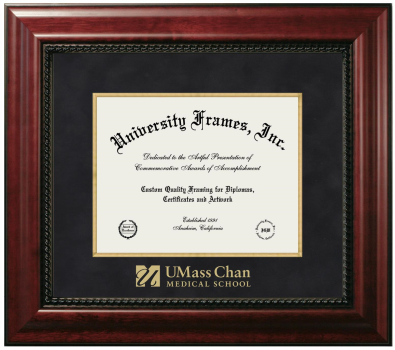 UMass Chan Medical School Wordmark Diploma Frame in Executive with Gold Fillet with Black Suede Mat for document: 8 1/2"h x 11"w  