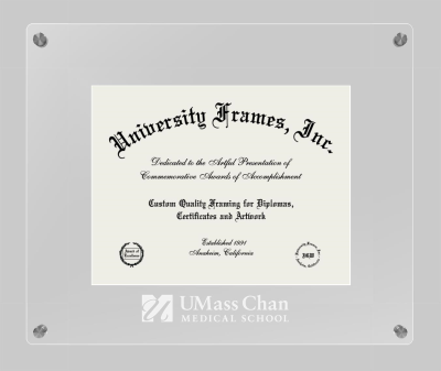 UMass Chan Medical School Wordmark Lucent Clear-over-Clear Frame in Lucent Clear Moulding with Lucent Clear Mat for document: 8 1/2"h x 11"w  