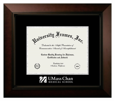 UMass Chan Medical School Wordmark Diploma Frame in Legacy Black Cherry with Black & Silver Mats for document: 8 1/2"h x 11"w  
