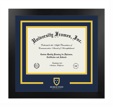 Murray State University Logo Mat Frame in Manhattan Black with Navy Blue & Amber Mats for document: 8 1/2"h x 11"w  