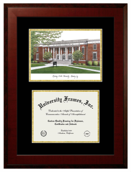 Murray State University Double Opening with Campus Image (Unimprinted Mat) Frame in Honors Mahogany with Black & Gold Mats for document: 8 1/2"h x 11"w  