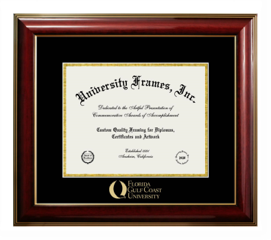 Florida Gulf Coast University Diploma Frame in Classic Mahogany with Gold Trim with Black & Gold Mats for document: 8 1/2"h x 11"w  