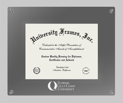 Florida Gulf Coast University Lucent Clear-over-Smoke Frame in Lucent Smoke Moulding with Lucent Smoke Mat for document: 8 1/2"h x 11"w  