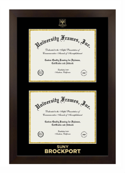 SUNY Brockport Double Diploma Frame in Manhattan Espresso with Black & Gold Mats for document: 8 1/2"h x 11"w  , document: 8 1/2"h x 11"w  
