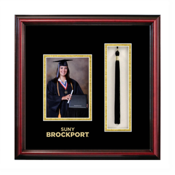 SUNY Brockport 5 x 7 Portrait with Tassel Box Frame in Petite Cherry with Black & Gold Mats