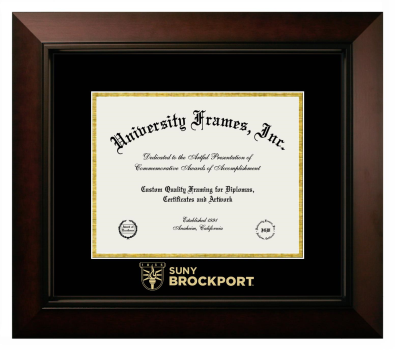 SUNY Brockport Wordmark Diploma Frame in Legacy Black Cherry with Black & Gold Mats for document: 8 1/2"h x 11"w  