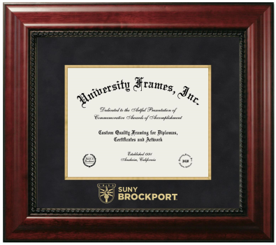 SUNY Brockport Wordmark Diploma Frame in Executive with Gold Fillet with Black Suede Mat for document: 8 1/2"h x 11"w  