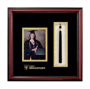 SUNY Brockport Wordmark 5 x 7 Portrait with Tassel Box Frame in Petite Cherry with Black & Gold Mats