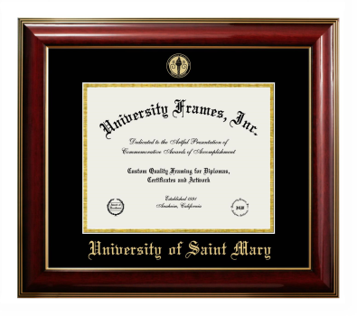 University of Saint Mary Diploma Frame in Classic Mahogany with Gold Trim with Black & Gold Mats for document: 8 1/2"h x 11"w  
