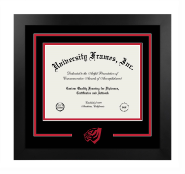 University of West Alabama Logo Mat Frame in Manhattan Black with Black & Red Mats for document: 8 1/2"h x 11"w  