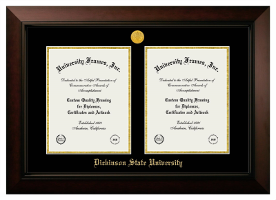 Dickinson State University Double Degree (Side-by-Side) Frame in Legacy Black Cherry with Black & Gold Mats for document: 11"h x 8 1/2"w  , document: 11"h x 8 1/2"w  