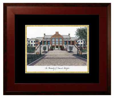 University of Texas at Arlington Lithograph Only Frame in Honors Mahogany with Black & Gold Mats