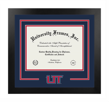 Utah Tech University Logo Mat Frame in Manhattan Black with Navy Blue & Red Mats for document: 8 1/2"h x 11"w  