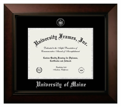 University of Maine Diploma Frame in Legacy Black Cherry with Black & Silver Mats for document: 8 1/2"h x 11"w  