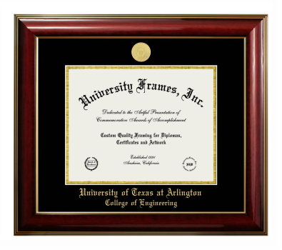 University of Texas at Arlington College of Engineering Diploma Frame in Classic Mahogany with Gold Trim with Black & Gold Mats for document: 8 1/2"h x 11"w  