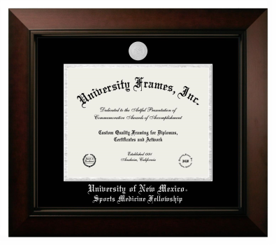 University of New Mexico Sports Medicine Fellowship Diploma Frame in Legacy Black Cherry with Black & Silver Mats for document: 8 1/2"h x 11"w  