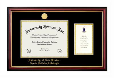 University of New Mexico Sports Medicine Fellowship Diploma with Announcement Frame in Petite Mahogany with Gold Trim with Black & Gold Mats for document: 8 1/2"h x 11"w  , diploma: 7"h x 4"w  