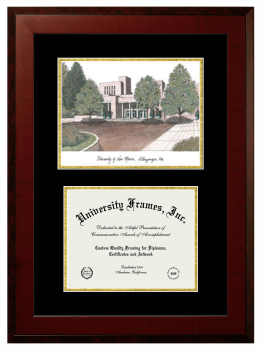 University of New Mexico Sports Medicine Fellowship Double Opening with Campus Image (Unimprinted Mat) Frame in Honors Mahogany with Black & Gold Mats for document: 8 1/2"h x 11"w  