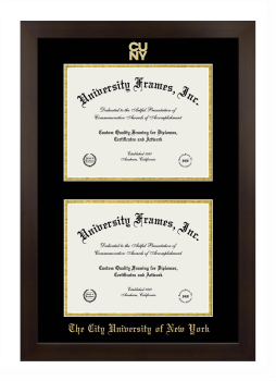 The City University of New York Double Diploma Frame in Manhattan Espresso with Black & Gold Mats for document: 8 1/2"h x 11"w  , document: 8 1/2"h x 11"w  