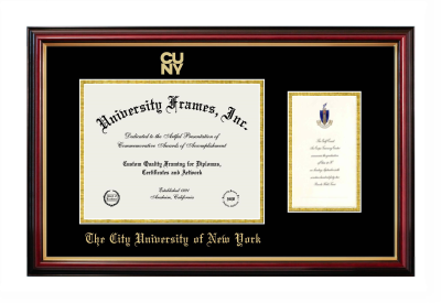 The City University of New York Diploma with Announcement Frame in Petite Mahogany with Gold Trim with Black & Gold Mats for document: 8 1/2"h x 11"w  , diploma: 7"h x 4"w  
