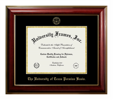 University of Texas Permian Basin Diploma Frame in Classic Mahogany with Gold Trim with Black & Gold Mats for document: 8 1/2"h x 11"w  