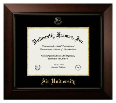 Air University Diploma Frame in Legacy Black Cherry with Black & Gold Mats for document: 8 1/2"h x 11"w  