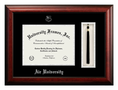 Air University Diploma with Tassel Box Frame in Satin Mahogany with Black & Silver Mats for document: 8 1/2"h x 11"w  