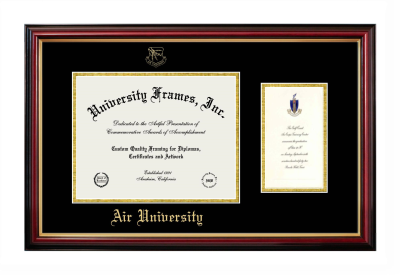 Air University Diploma with Announcement Frame in Petite Mahogany with Gold Trim with Black & Gold Mats for document: 8 1/2"h x 11"w  , diploma: 7"h x 4"w  