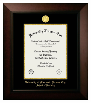 University of Missouri - Kansas City School of Dentistry Diploma Frame in Legacy Black Cherry with Black & Gold Mats for  11"h x 8 1/2"w  